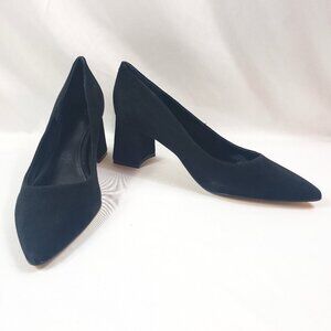 New Marc Fisher Black Suede Pointed Toe Low Block Heel Pumps Yehudi Size 9.5M